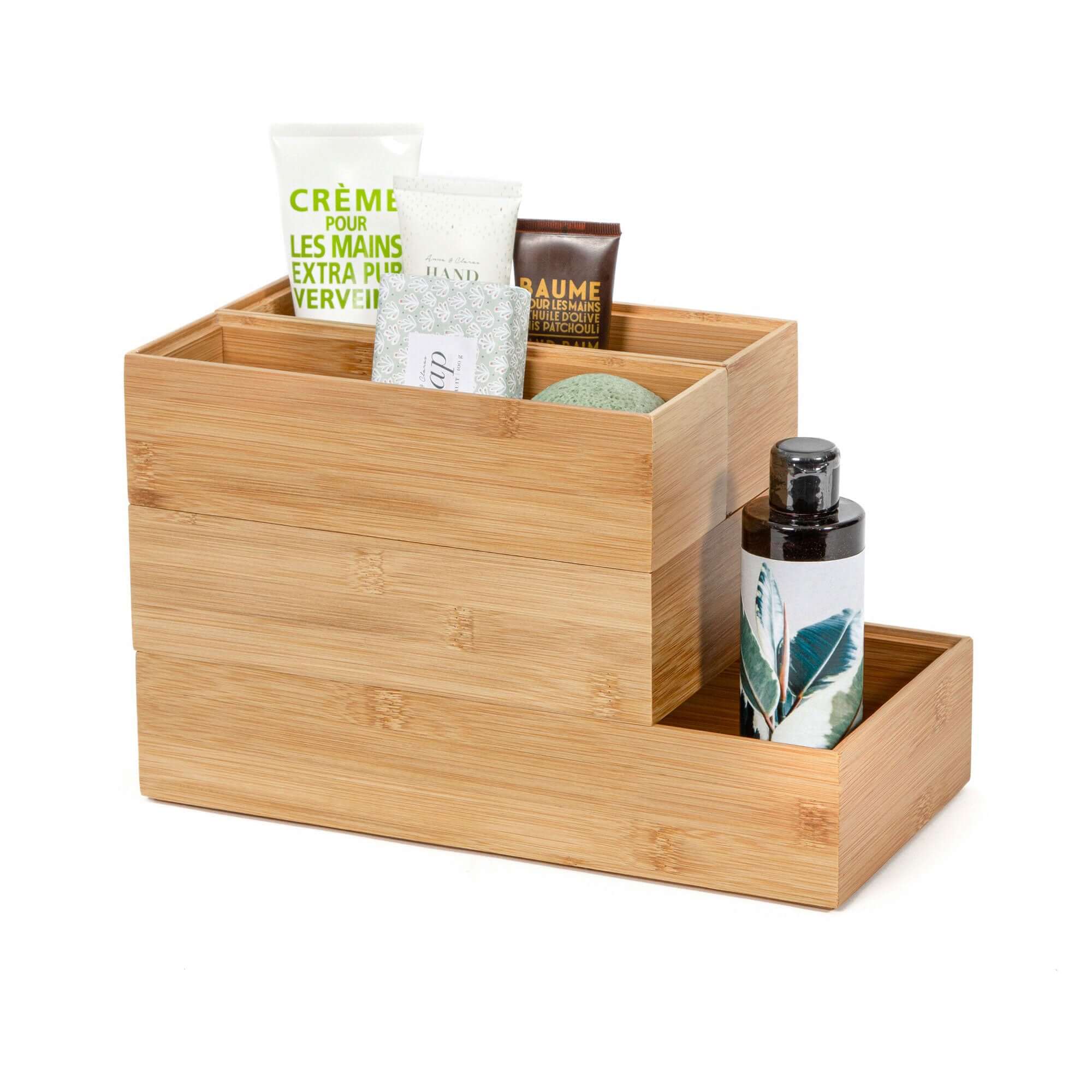 Boîte De Rangement En Bambou Empilable - 20,5 X 14,3 X 10,7 Cm | Pour Bureau, Atelier, Salle De Bain | Naturel, Durable, Stable