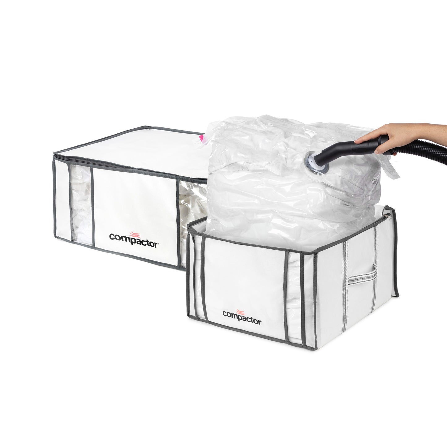 Compactor Juego de 2 cajas de almacenamiento al vacío Life M + XXL, color blanco