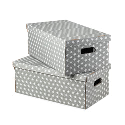 Lot de 2 boîtes de rangement en carton Stars grises et blanches