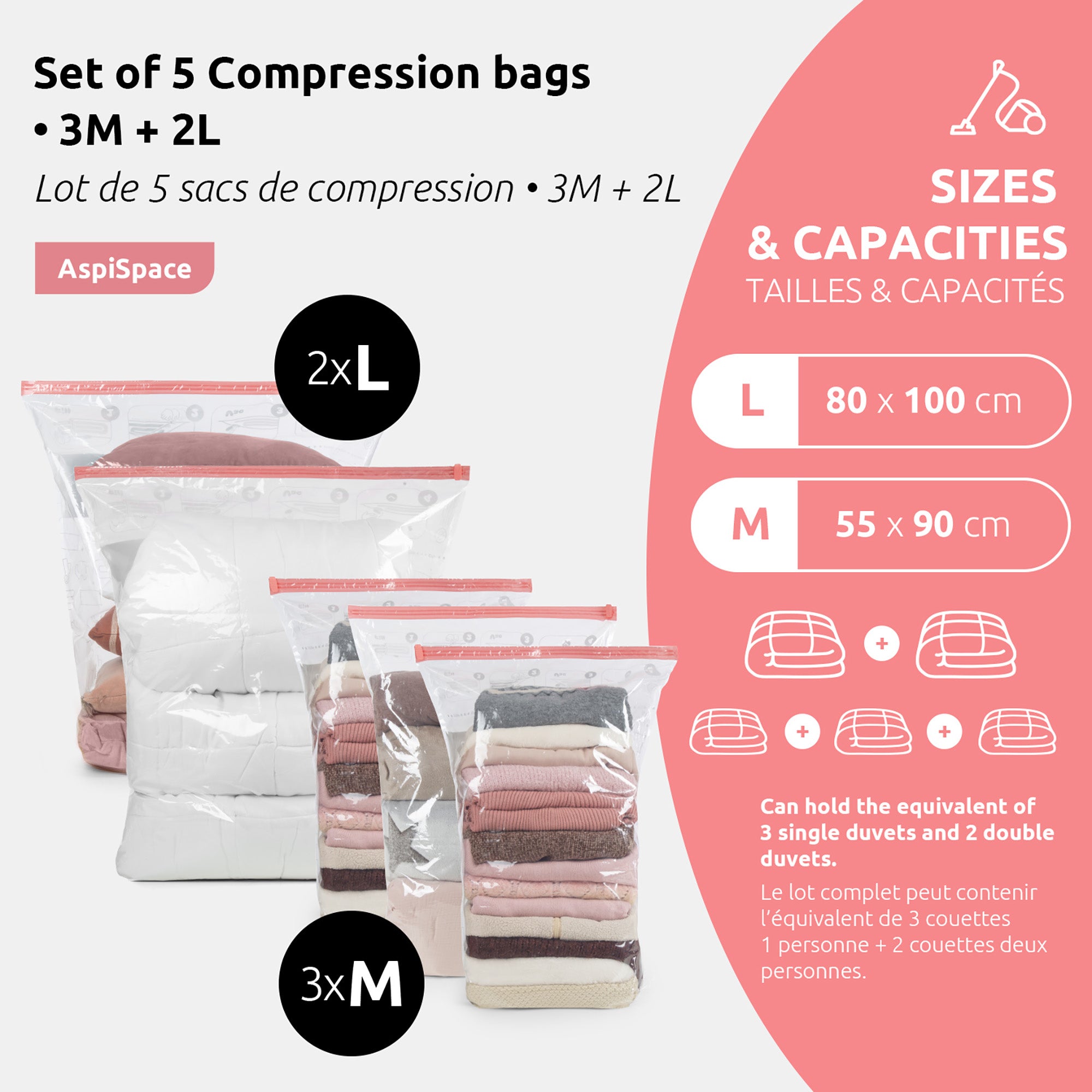 Lot 5 sacs sous vide M-L + Pompe électrique