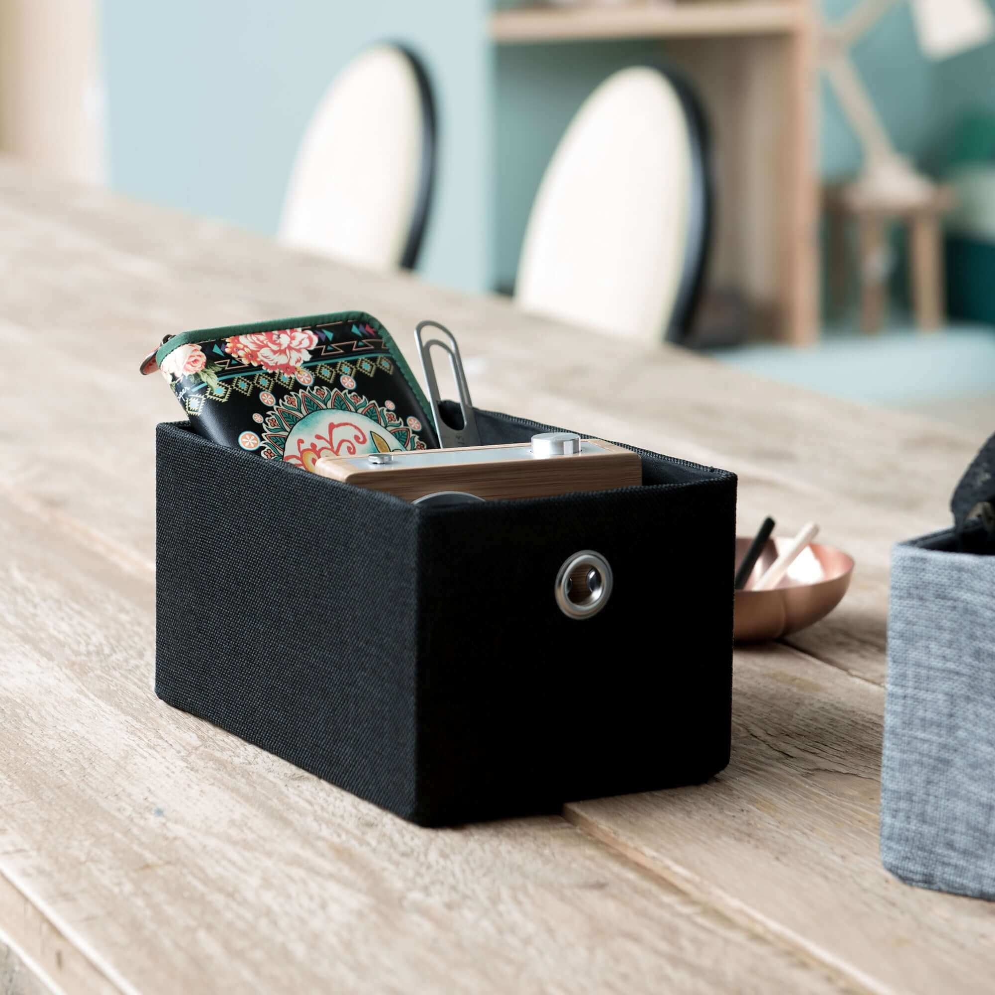 Panier de rangement doublé tissu York noir