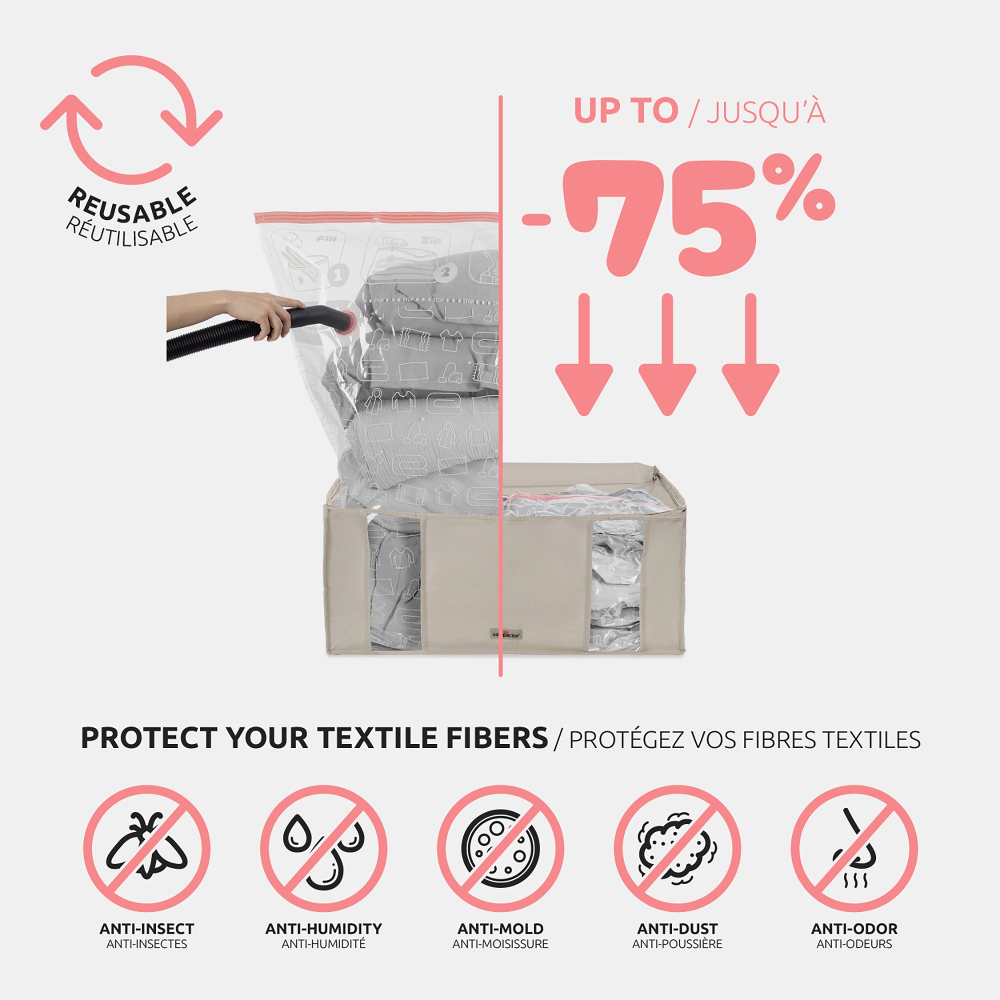 Housse de rangement sous vide Ecologik