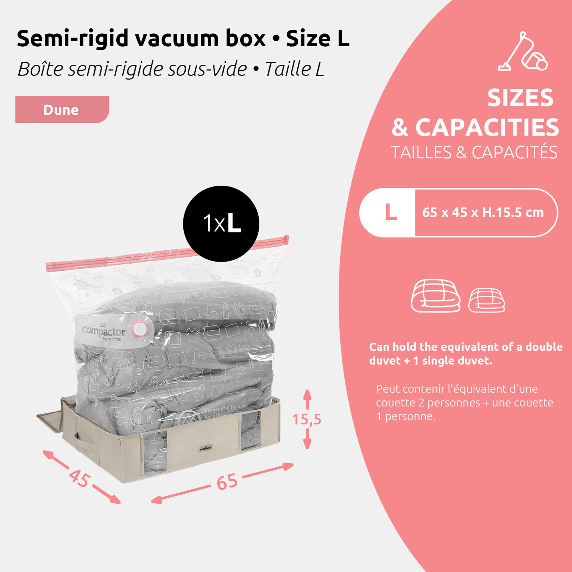 Housse de rangement sous vide L