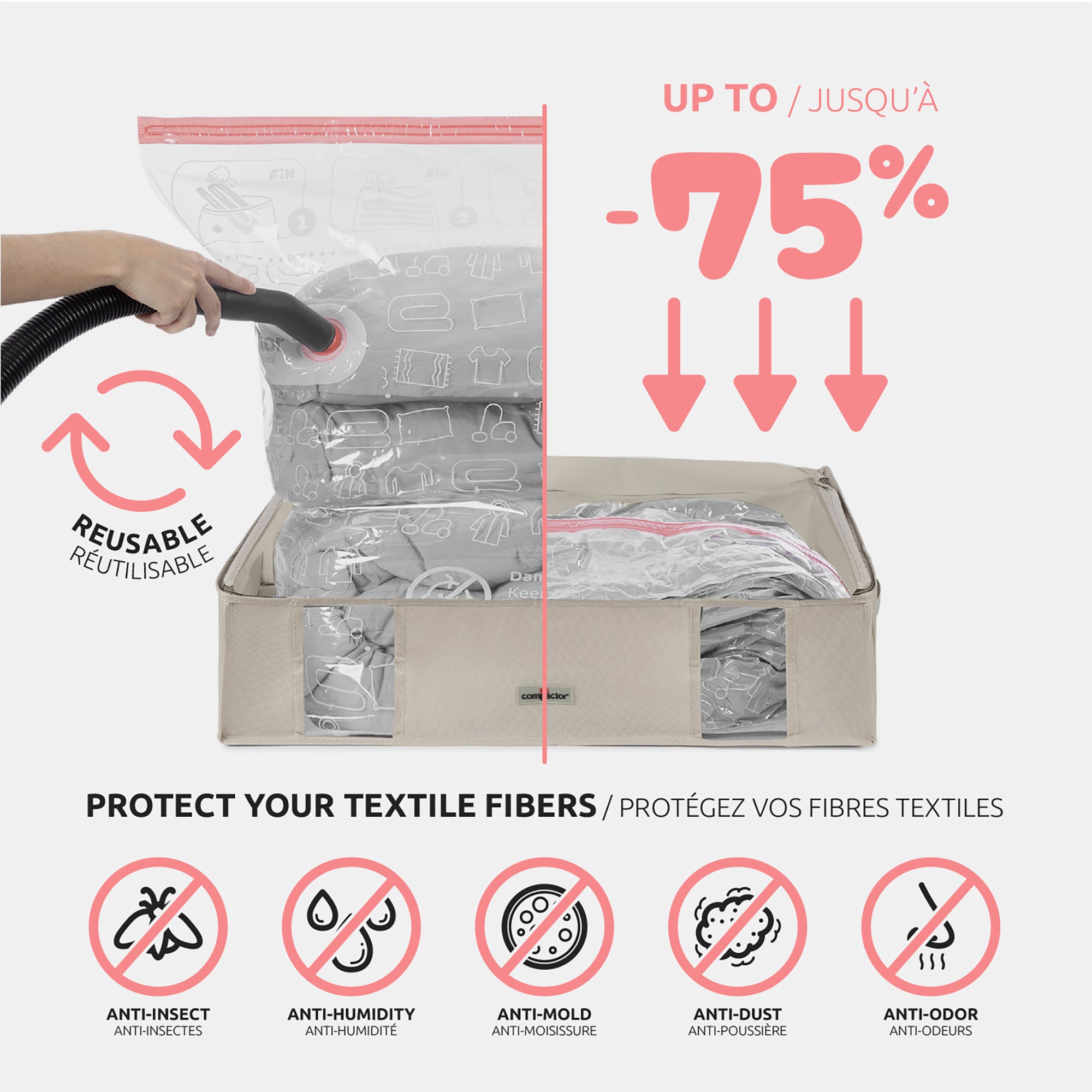 Housse de rangement sous vide L