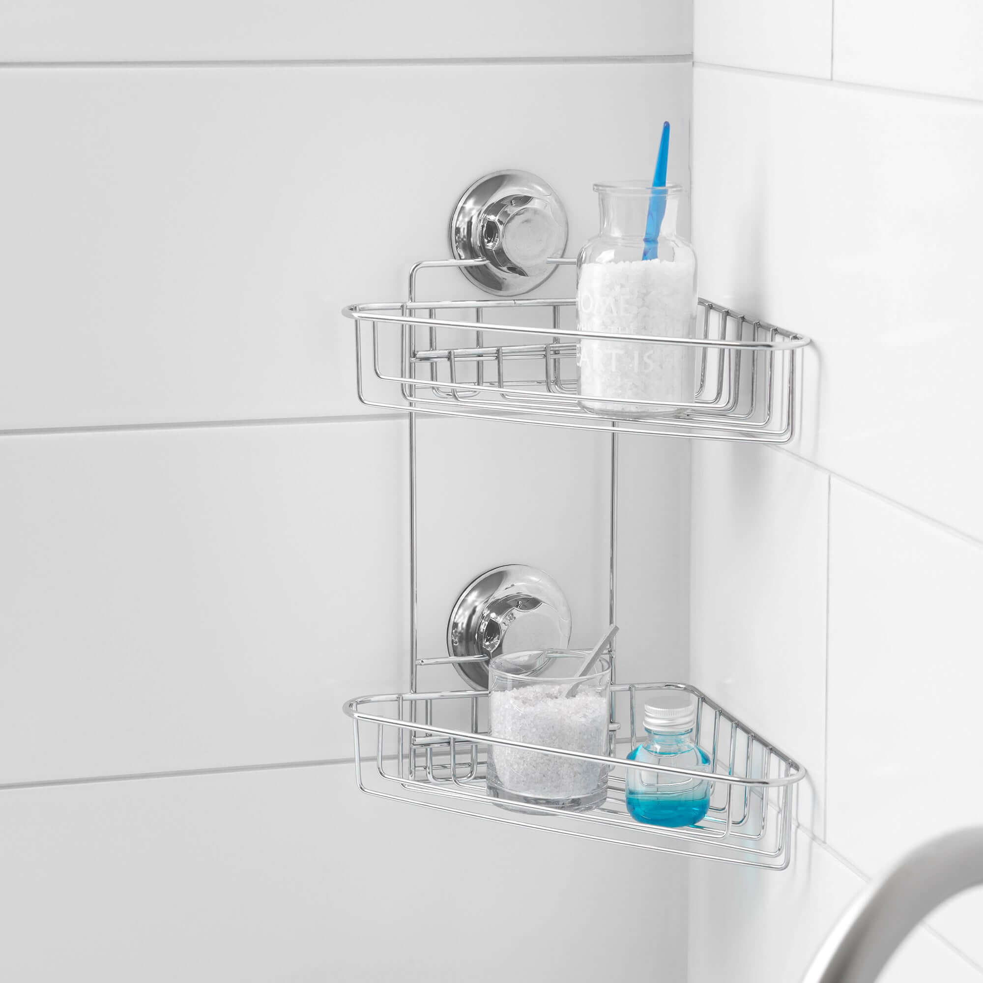 Estante esquinero de pared con ventosas 2 niveles Bestlock cromo