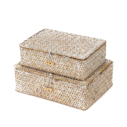 Juego de 2 cajas de almacenamiento con tapa Seagrass Beige Macao