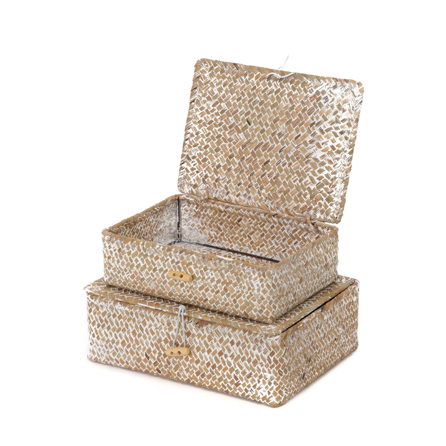 Juego de 2 cajas de almacenamiento con tapa Seagrass Beige Macao