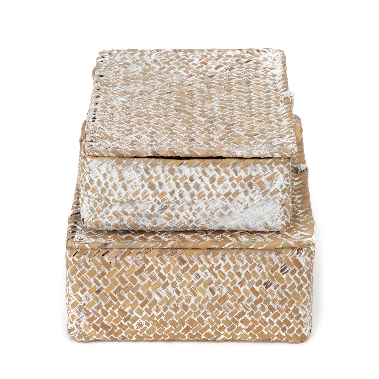 Juego de 2 cajas de almacenamiento con tapa Seagrass Beige Macao