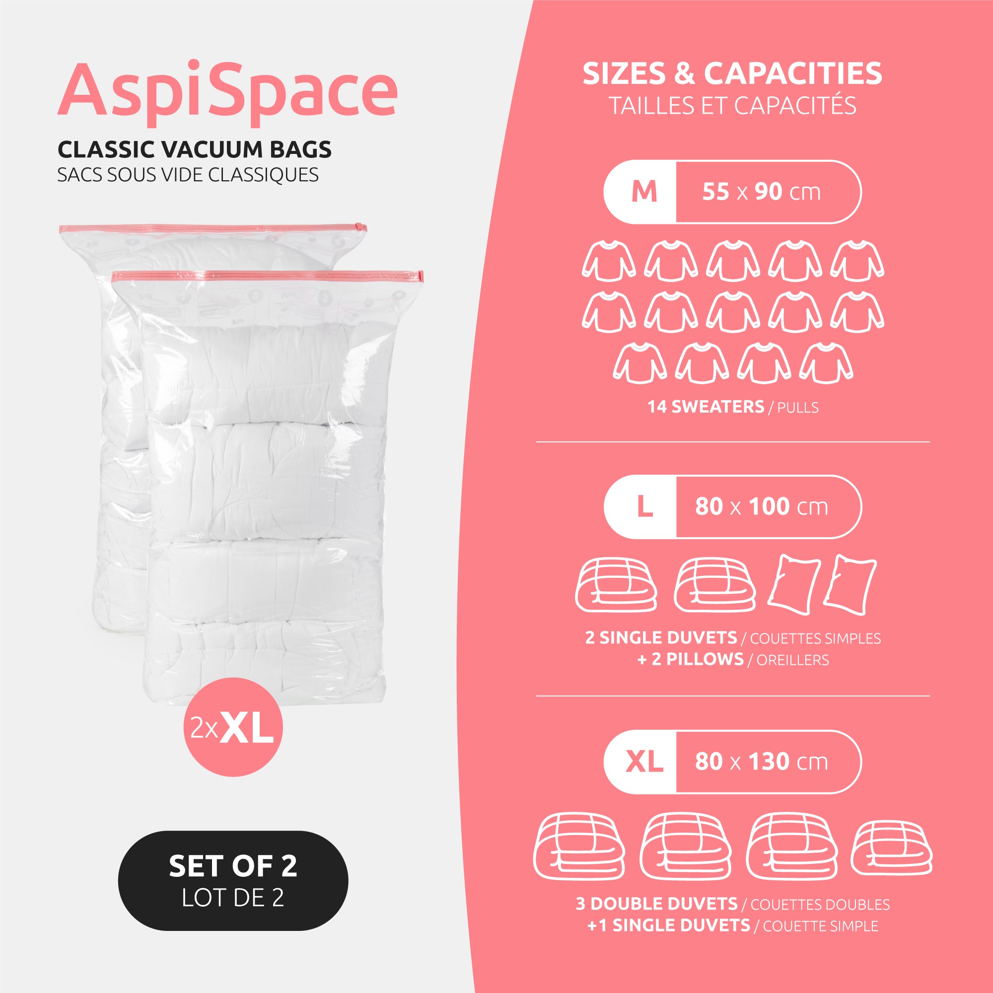 Lot 2 sacs rangement sous vide Aspispace