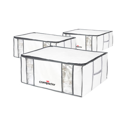 Compactor Pack de 3 cajas de almacenamiento al vacío Life XXL blanco y gris