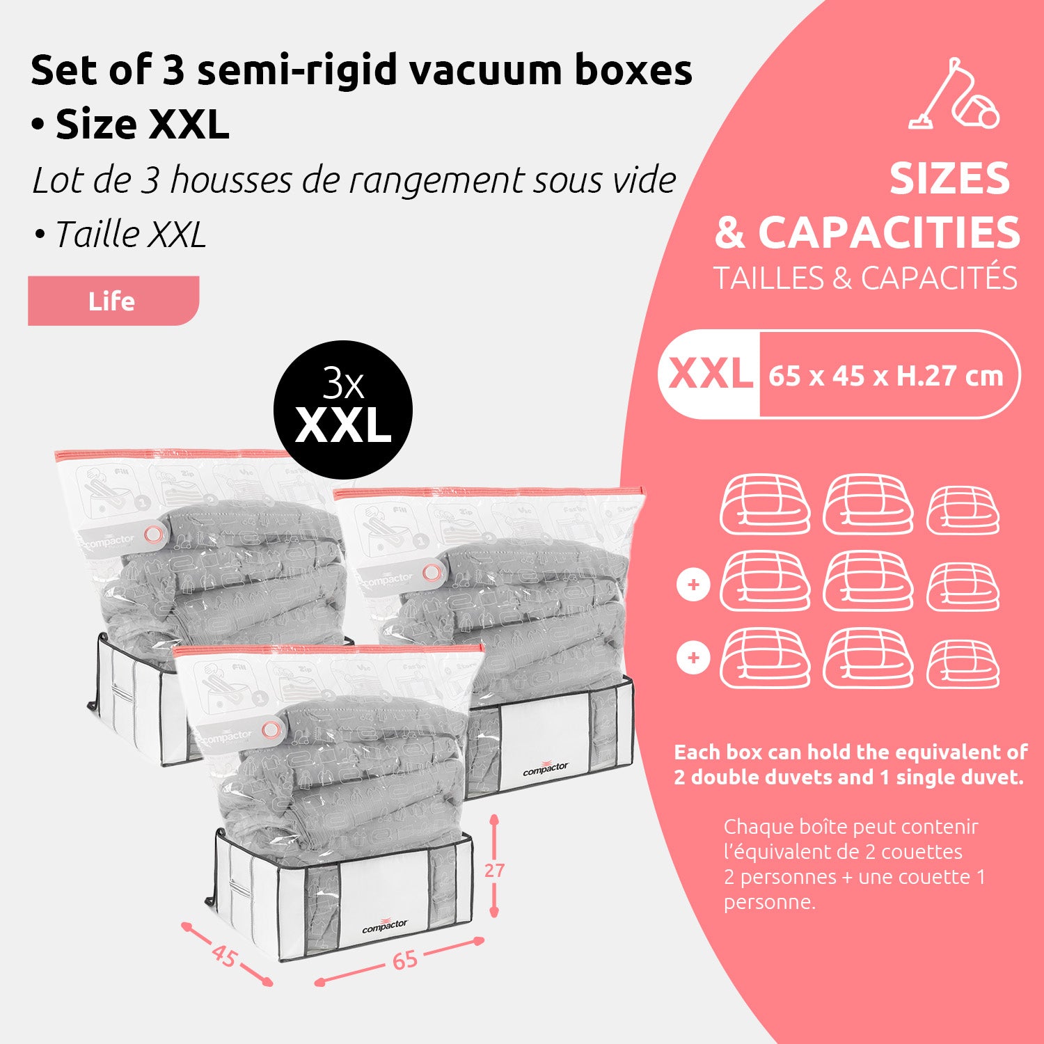 Lot 3 housses rangement sous vide XXL