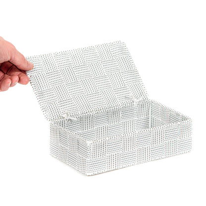 Caja de almacenamiento Stan S blanca y gris con tapa