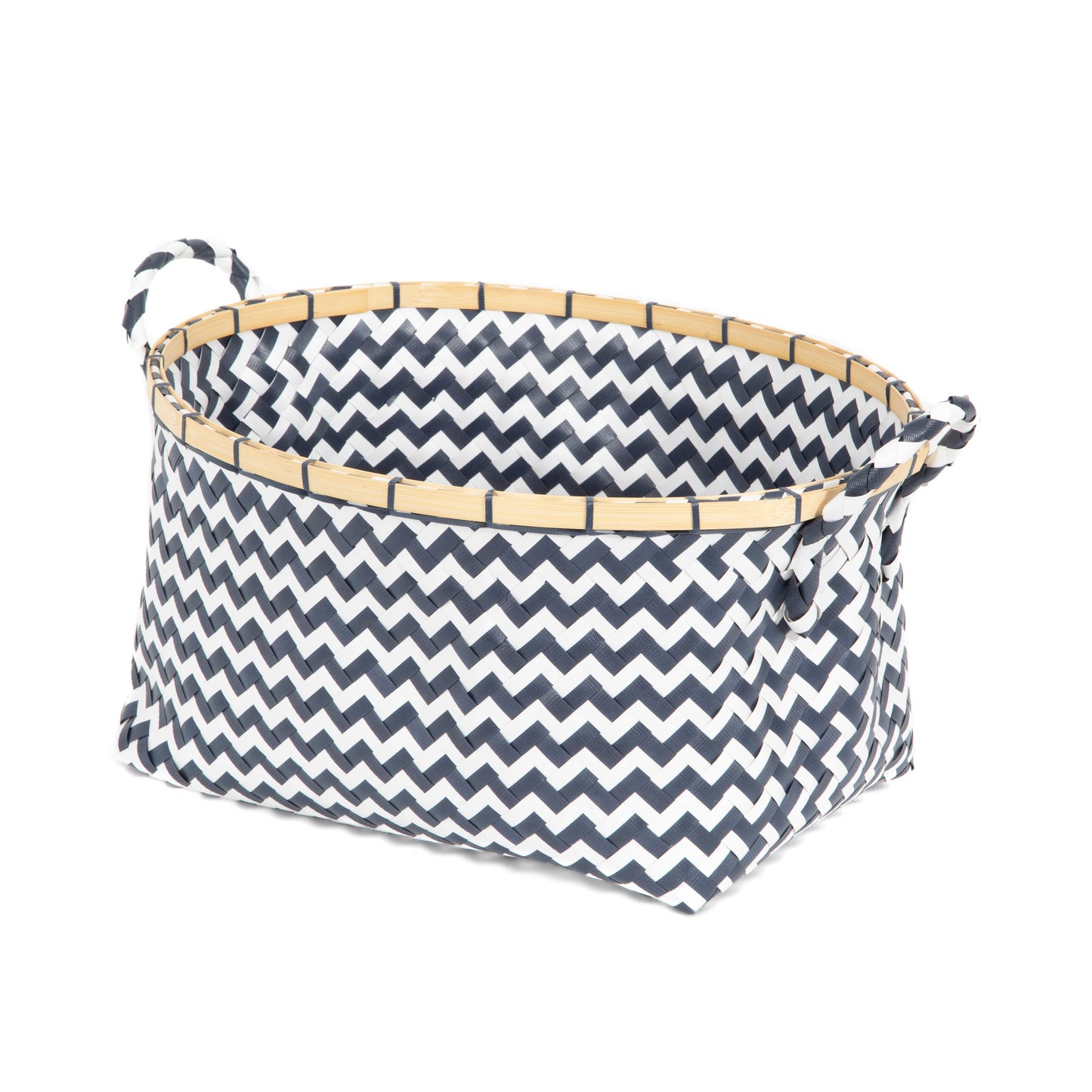 Cesta de almacenamiento Zig Zag bicolor azul y blanco