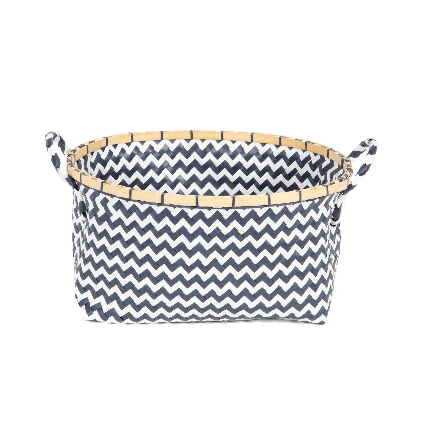 Cesta de almacenamiento Zig Zag bicolor azul y blanco