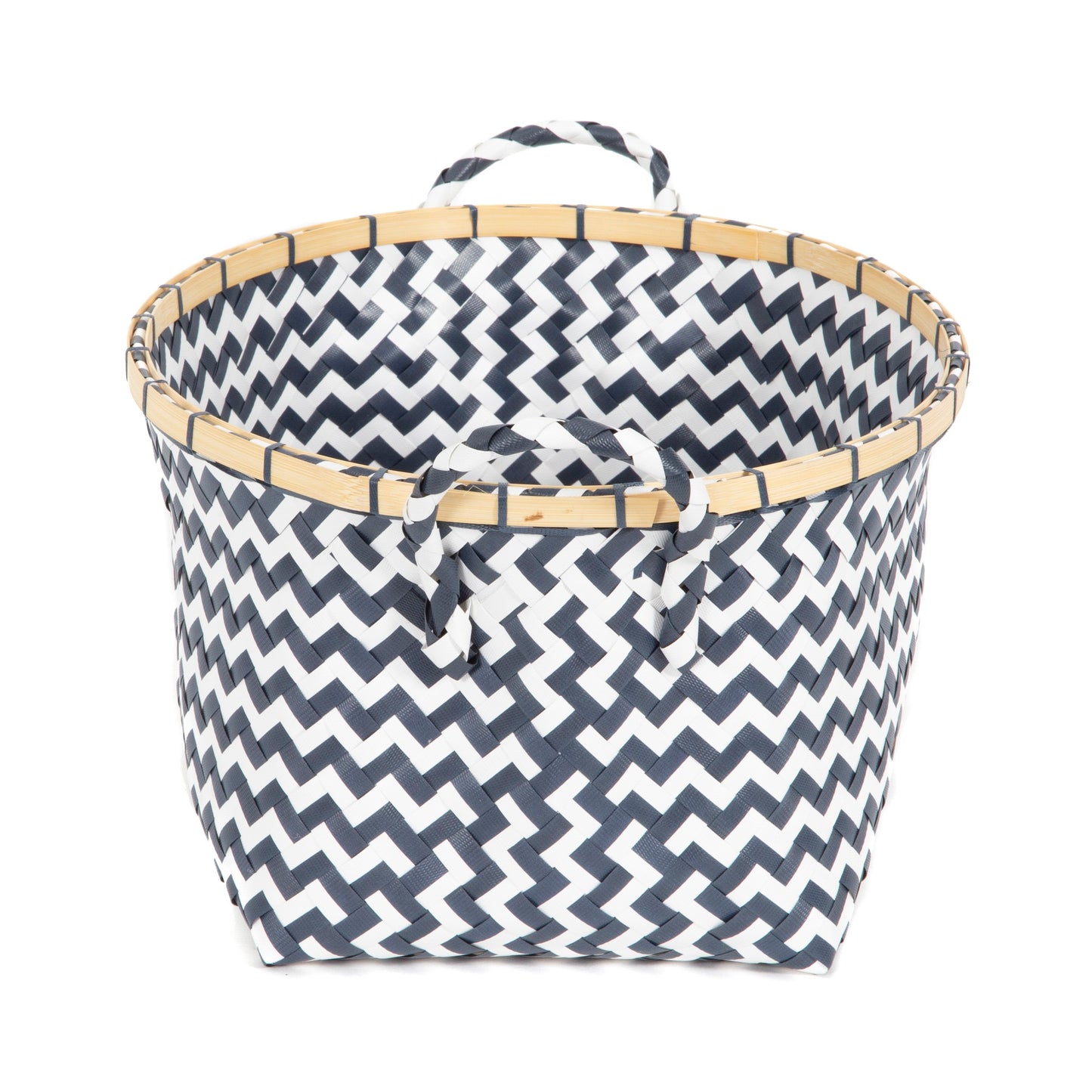 Cesta de almacenamiento Zig Zag bicolor azul y blanco