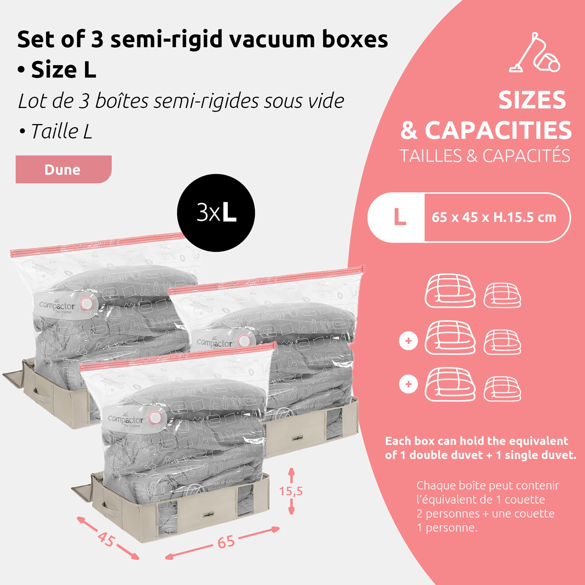 Lot 3 housses rangement sous vide L