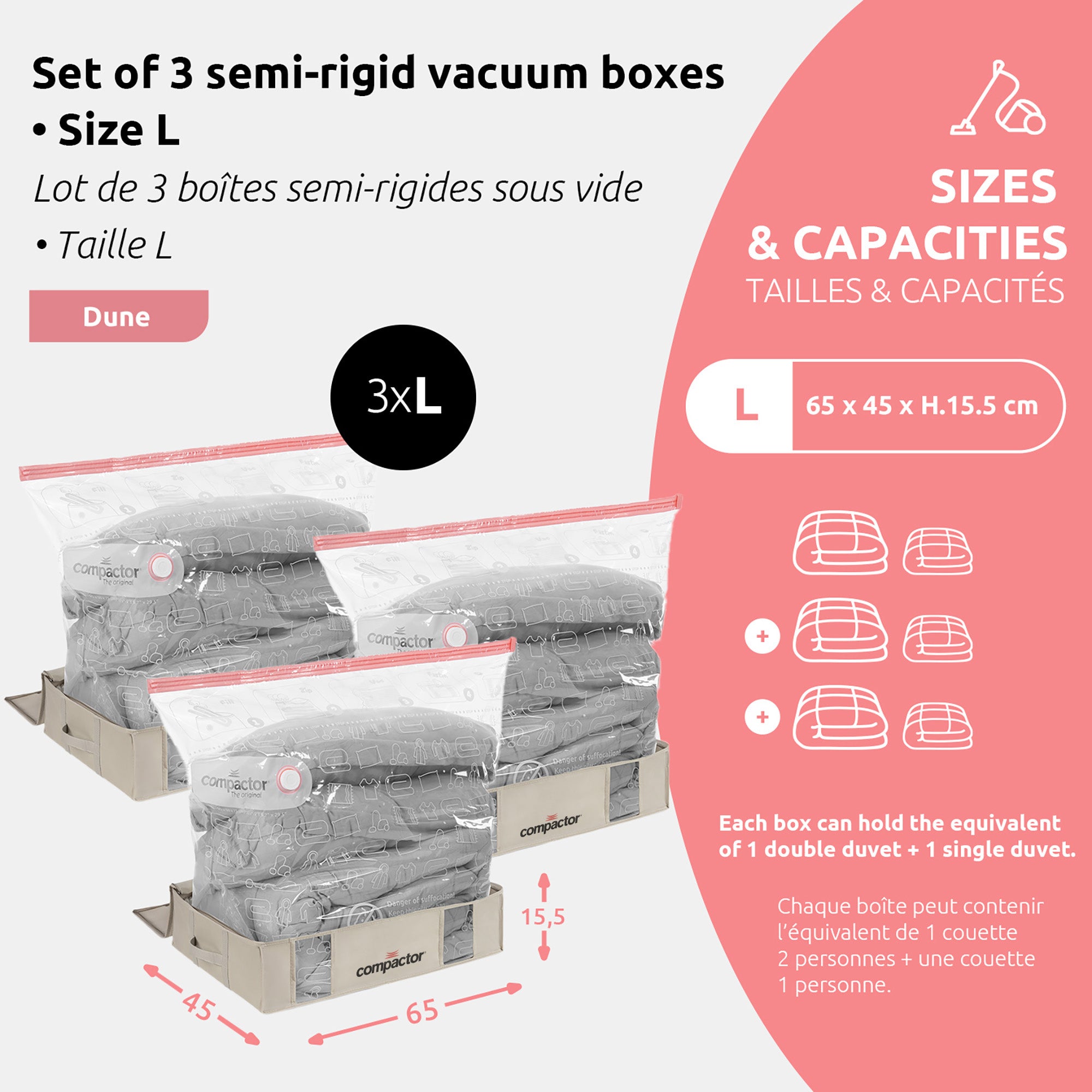 Lot 3 housses rangement sous vide L