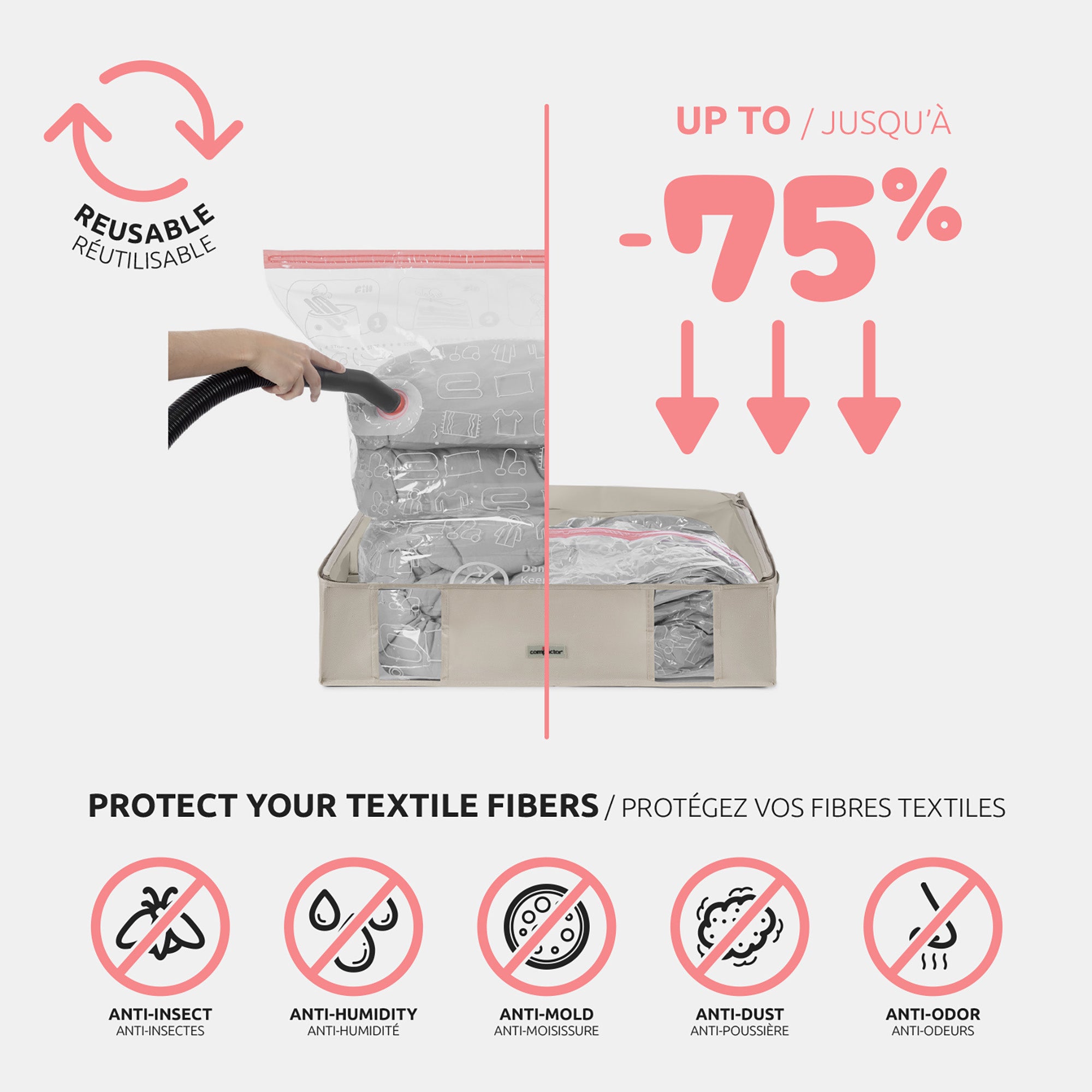 Lot 3 housses rangement sous vide L