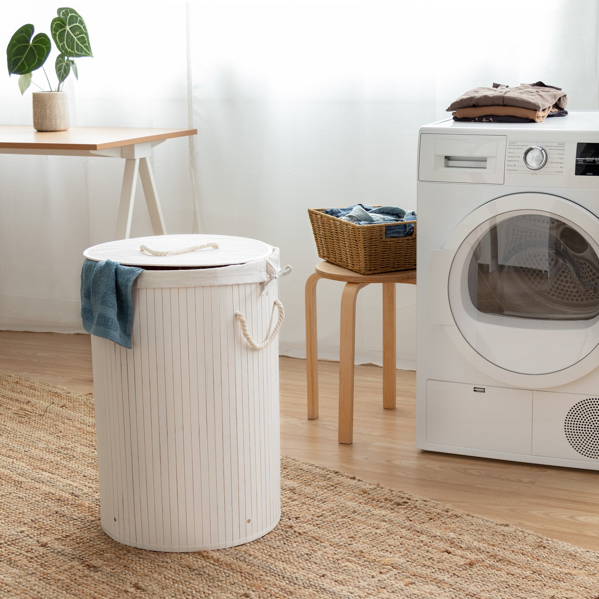 Panier à linge rond en bambou avec couvercle