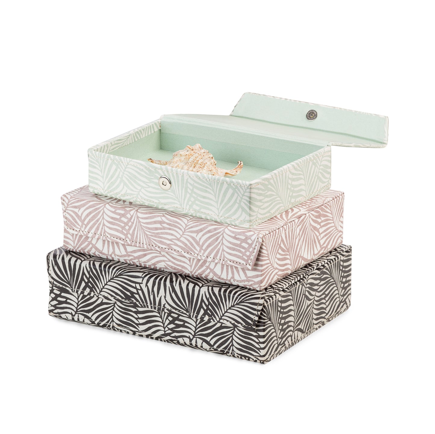 Lot de 3 boîtes de rangement avec couvercle aimanté Florida noire, rose et verte