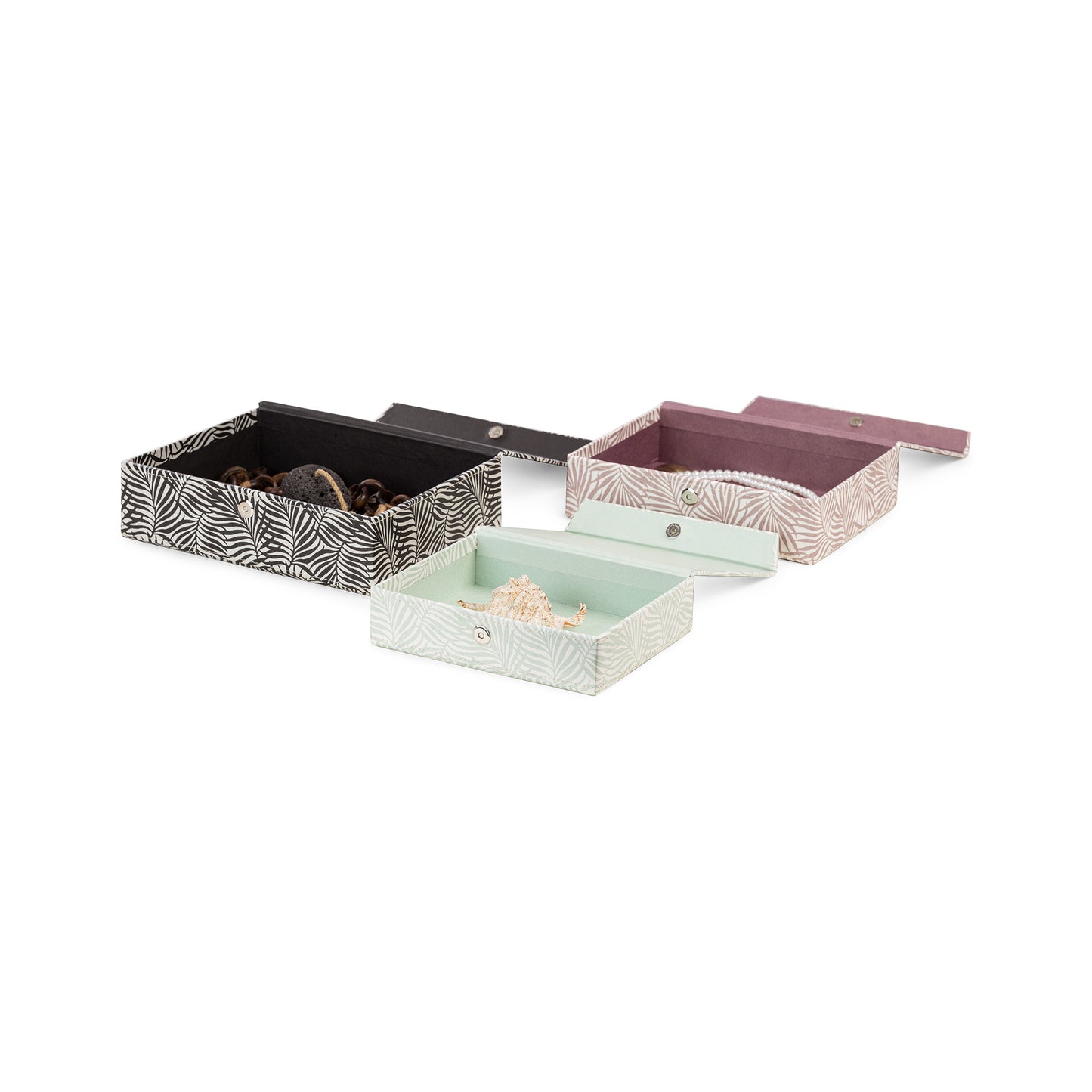 Lot de 3 boîtes de rangement avec couvercle aimanté Florida noire, rose et verte