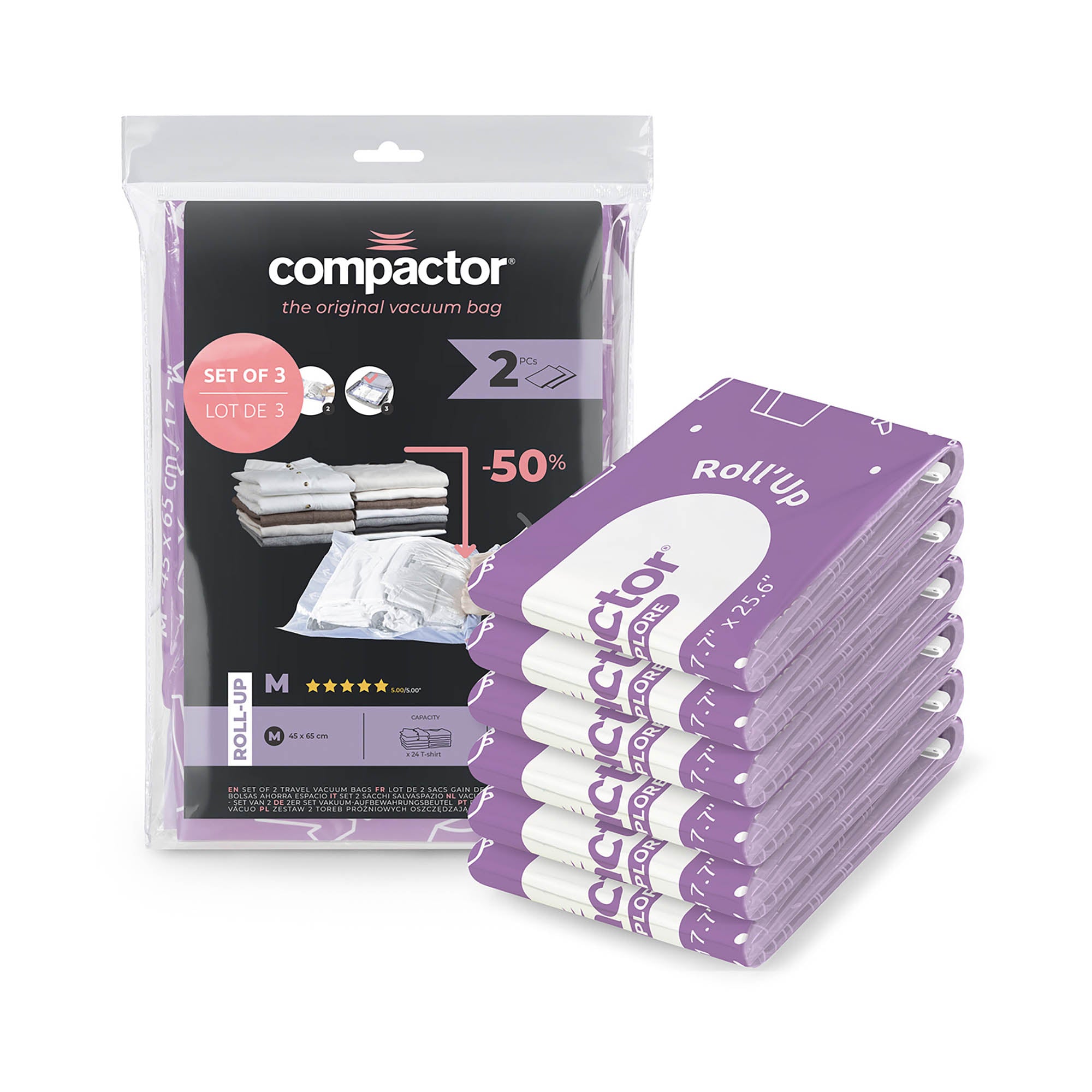 Juego de 6 bolsas de vacío enrollables para viaje