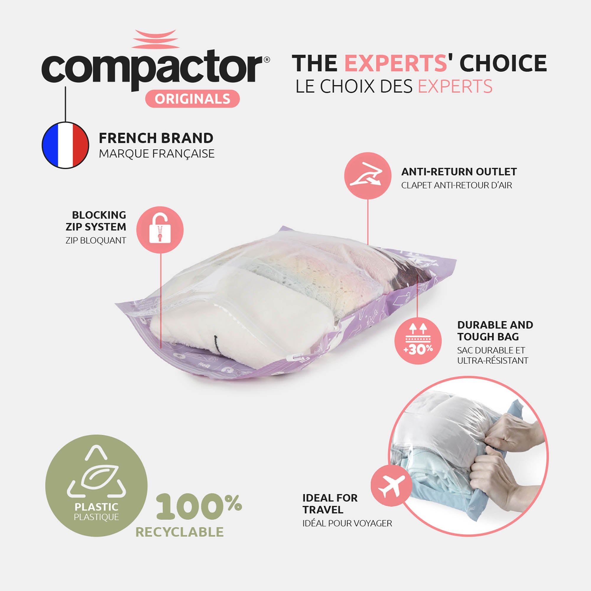 Juego de 6 bolsas de vacío enrollables para viaje