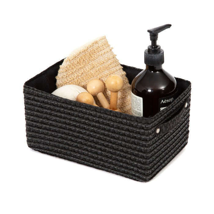 Panier de rangement doublé tissu Lilou noir