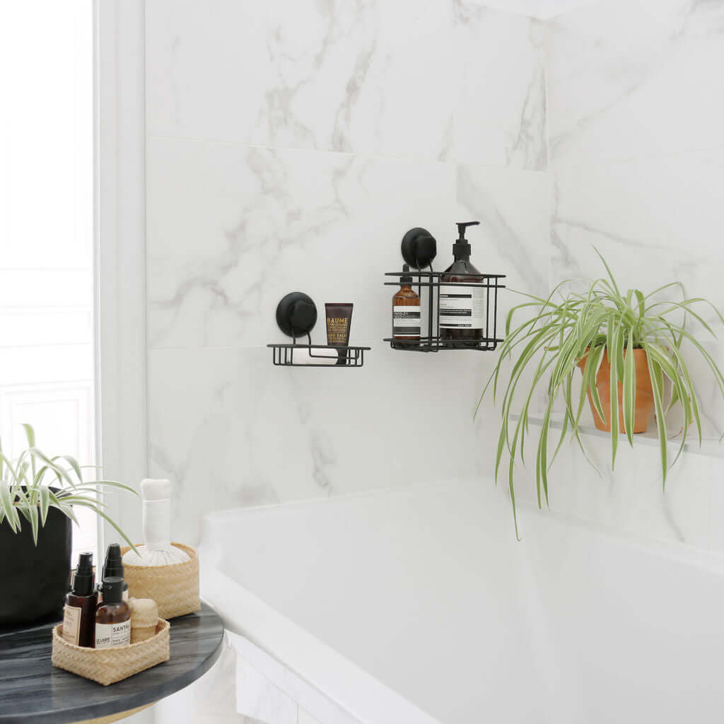 Bestlock Cesta de almacenamiento de pared con ventosa negra negro