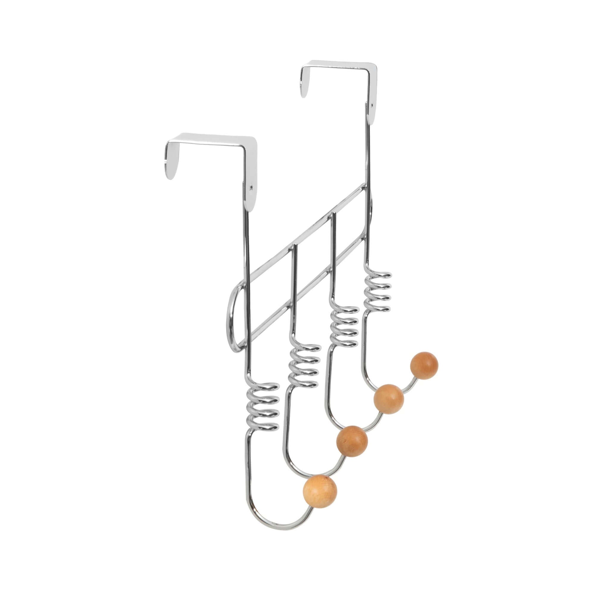 Gancho para puerta 4 ganchos en espiral cromado y madera