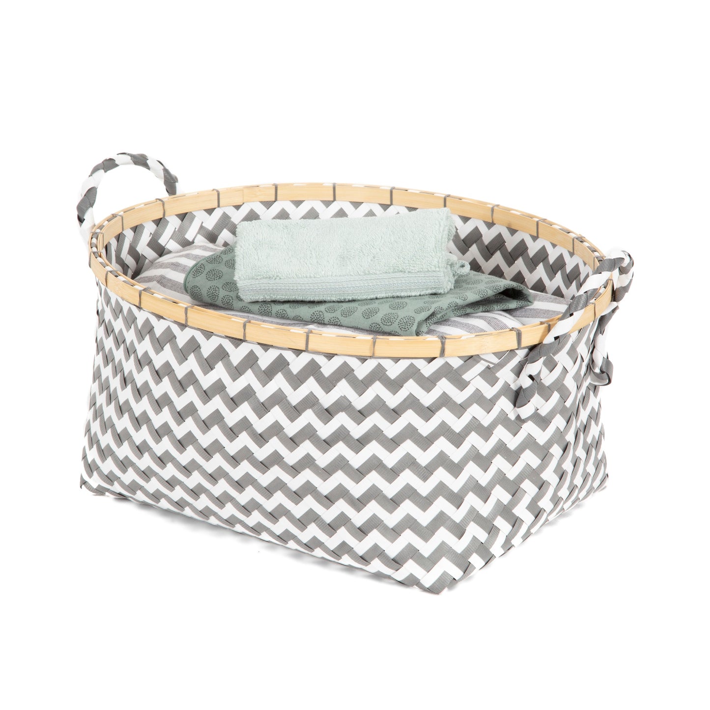 Cesta de almacenaje bicolor Zig zag gris y blanco