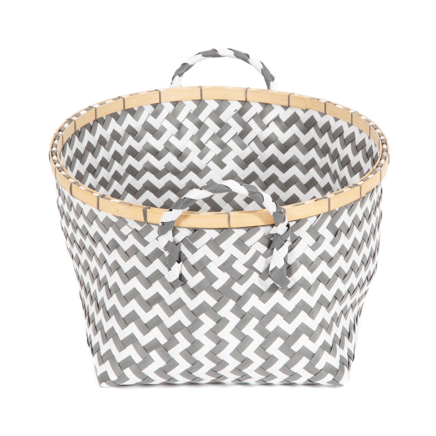 Cesta de almacenaje bicolor Zig zag gris y blanco